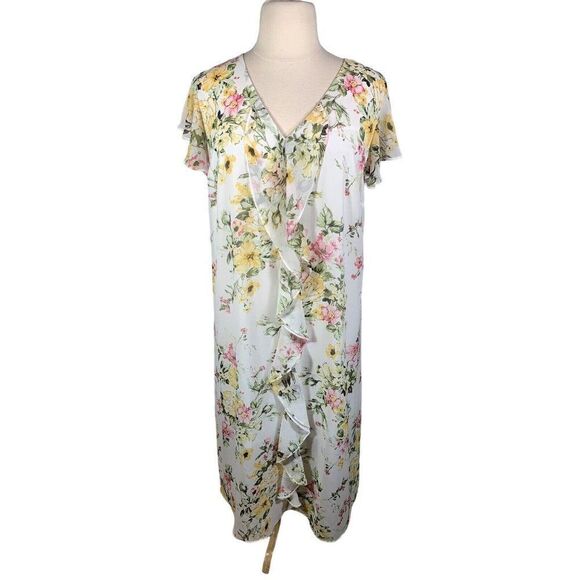 Emma Michele White Pink Floral Chiffon Slip Dress 3X Flutter Sleeve Brunch NEW - Picture 1 of 12